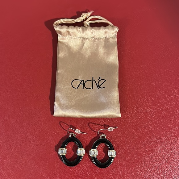 Cache Earrings in Black & Gold w. Diamonds on both sides, Excellent Condition - Picture 5 of 5